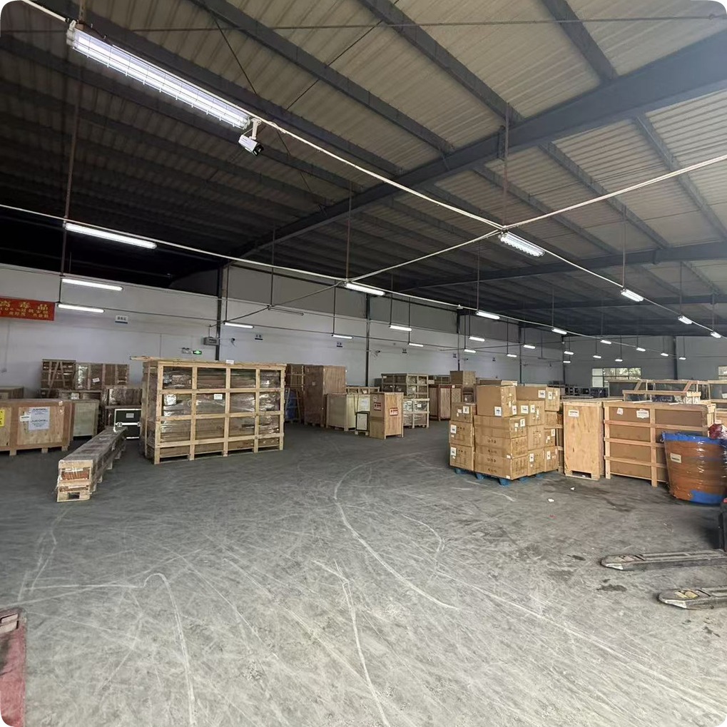 Wooden crates stored inside a warehouse